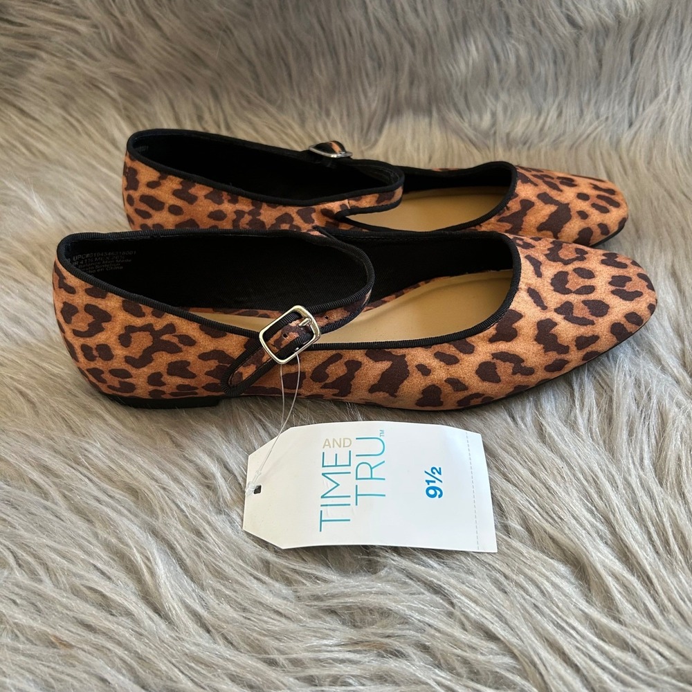 Time And Tru Mary Jane Leopard Shoes Womens Size 9 1/2 Brown Cheetah Flats